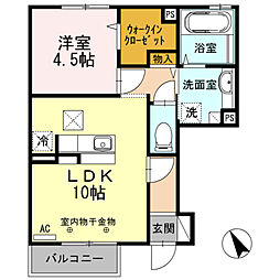 エレンシア風間B 1LDKの間取図画像