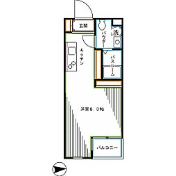 JR総武線 高円寺駅 徒歩8分の賃貸マンション 2階ワンルームの間取り