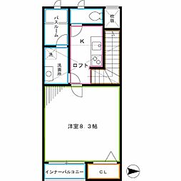 西武新宿線 新井薬師前駅 徒歩8分の賃貸アパート 2階1Kの間取り