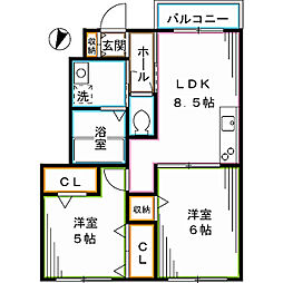 西武新宿線 下井草駅 徒歩8分の賃貸アパート 1階2DKの間取り