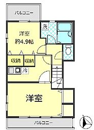 西武新宿線 野方駅 徒歩3分の賃貸アパート 3階2Kの間取り