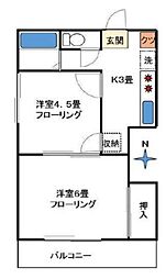 JR中央本線 阿佐ケ谷駅 徒歩13分の賃貸アパート 1階2Kの間取り