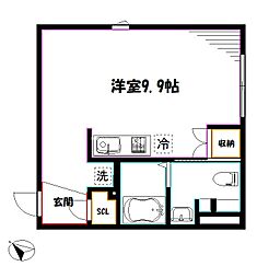 アーバンキューブ三鷹 3階ワンルームの間取り