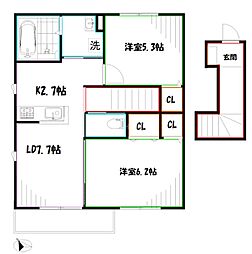 ネクストA大沢 2階2LDKの間取り