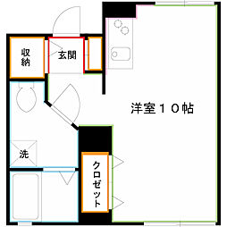 アトゥール武蔵野 1階ワンルームの間取り