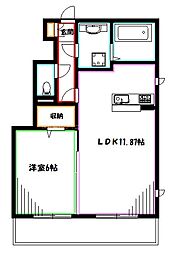 サンク　モンタニアB 1階1LDKの間取り