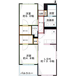ルーチェ 国立 ズード 3階2LDKの間取り