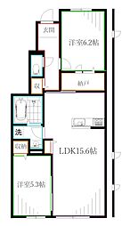 調布市深大寺東町8丁目アパート 2LDKの間取図画像