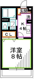 ハーフムーン 1Kの間取図画像
