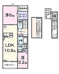 西東京市向台町5丁目アパート 2LDKの間取図画像