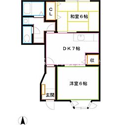 アンソレイエ小金井公園 2DKの間取図画像