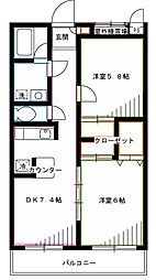 サンヴィラージュ三鷹 2DKの間取図画像