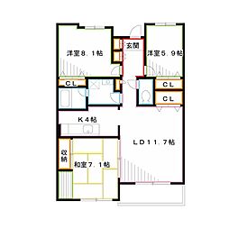 武蔵野パークヒルズ 3LDKの間取図画像
