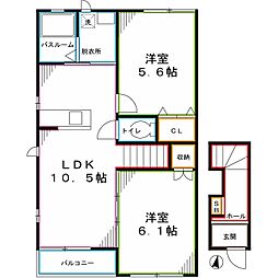 メゾンカンパニュールB 2LDKの間取図画像