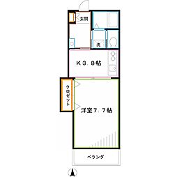カサブランカN 1Kの間取図画像