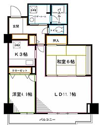 ハイエスト荻窪 13階2LDKの間取り