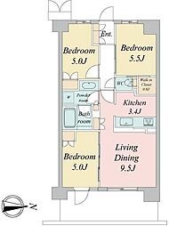 武蔵野市境2丁目マンション 3LDKの間取図画像