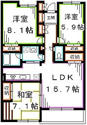 武蔵野パークヒルズ 3LDKの間取図画像