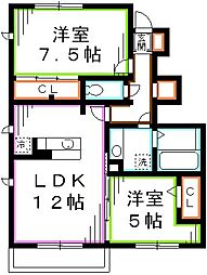 クレーヴェル 2LDKの間取図画像