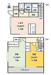 JR総武線 高円寺駅 徒歩15分の賃貸一戸建て 2LDKの間取り