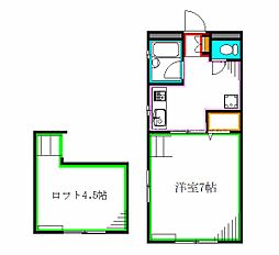 カトレア・アネックス 2階1Kの間取り