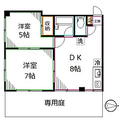 東京メトロ丸ノ内線 中野新橋駅 徒歩6分の賃貸マンション 1階2DKの間取り