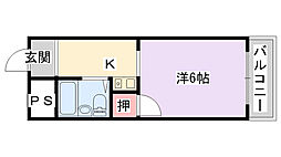 オスカー香里 1Kの間取図画像