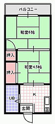 狩野喜マンション 2DKの間取図画像