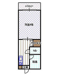 ロータリーM出口 1Kの間取図画像