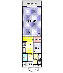 エレガント叶2 1Kの間取図画像