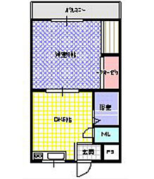 第1カトレアハイツネヤガワ 1DKの間取図画像
