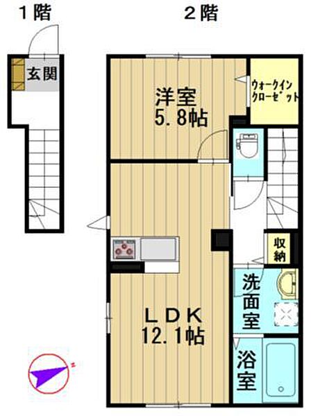 ウィットＲＳＫ 203｜青森県弘前市大字野田1丁目(賃貸アパート1LDK・2階・51.12㎡)の写真 その3