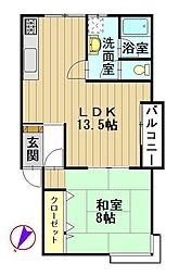 クライスデール天王台A 1LDKの間取図画像