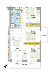 鶴見スカイハイツA棟 3LDKの間取図画像