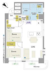 上馬マンション 2LDKの間取図画像