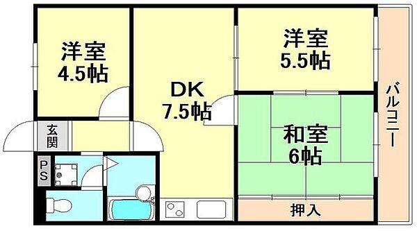 兵庫県明石市魚住町清水(賃貸マンション3DK・3階・52.00㎡)の写真 その2