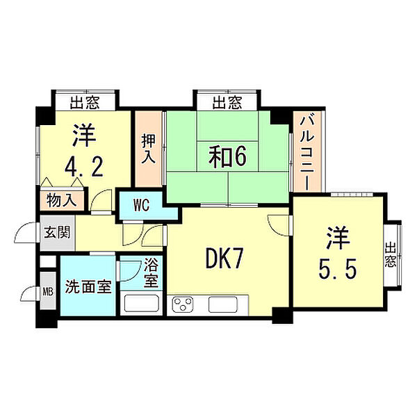 兵庫県明石市魚住町住吉２丁目(賃貸マンション3DK・3階・51.45㎡)の写真 その2