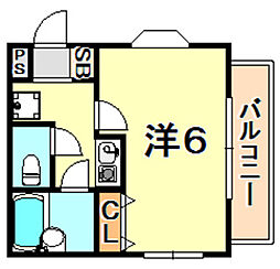 サンウイング神陽 1Kの間取図画像