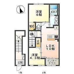 JR東海道・山陽本線 明石駅 バス21分 日向前停下車 徒歩6分の賃貸アパート 2階2LDKの間取り