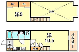 阪神本線 新在家駅 徒歩1分の賃貸マンション 10階2Kの間取り