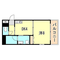 山陽電鉄本線 須磨寺駅 徒歩3分の賃貸マンション 2階1DKの間取り