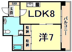 阪急神戸本線 武庫之荘駅 徒歩8分の賃貸マンション 3階1LDKの間取り