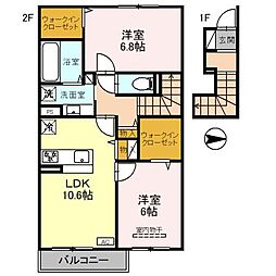 阪急神戸本線 王子公園駅 徒歩7分の賃貸アパート 2階2LDKの間取り