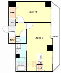 神戸高速東西線 西元町駅 徒歩3分の賃貸マンション 3階1LDKの間取り