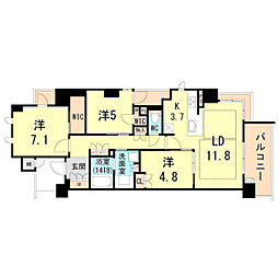 阪急神戸本線 西宮北口駅 徒歩14分の賃貸マンション 4階3LDKの間取り