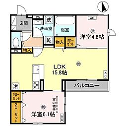 JR東海道・山陽本線 甲子園口駅 徒歩15分の賃貸アパート 2階2LDKの間取り