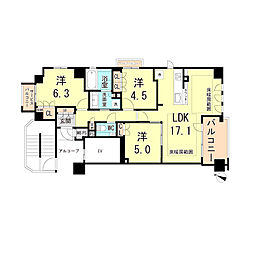JR東海道・山陽本線 摂津本山駅 徒歩12分の賃貸マンション 2階3LDKの間取り