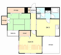 西宮グリーンハイツ5 2DKの間取図画像