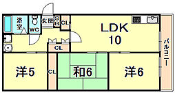 阪急神戸本線 武庫之荘駅 徒歩19分の賃貸マンション 2階3LDKの間取り