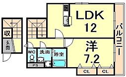 阪急伊丹線 稲野駅 徒歩17分の賃貸アパート 1階1LDKの間取り